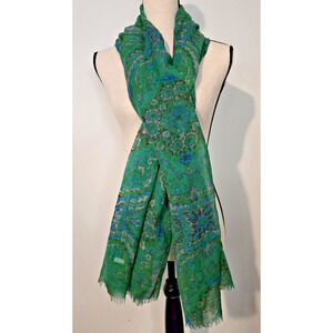 J. Crew Women's Wool Challis Shawl Scarf Lightweight Blue/Green 36" x 70"